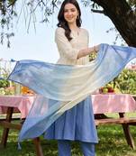 women ethnic motifs embroidered empire thread work cotton kurta with trousers & with dupatta