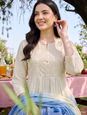women ethnic motifs embroidered empire thread work cotton kurta with trousers & with dupatta 2