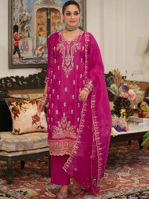 women embroidered regular thread work kurta with trousers & with dupatta 1
