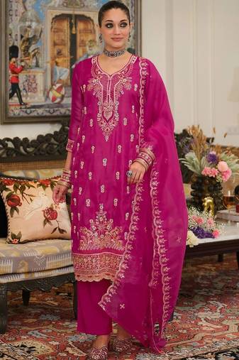 women embroidered regular thread work kurta with trousers & with dupatta