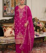 women embroidered regular thread work kurta with trousers & with dupatta