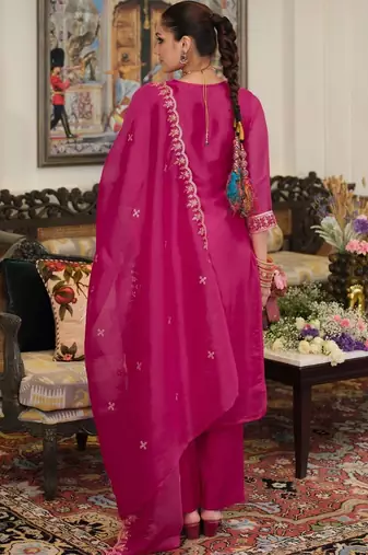 women embroidered regular thread work kurta with trousers & with dupatta