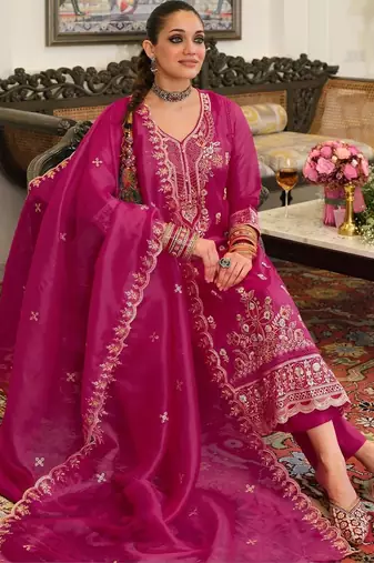women embroidered regular thread work kurta with trousers & with dupatta