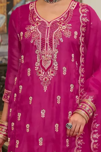 women embroidered regular thread work kurta with trousers & with dupatta