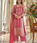 women ethnic motifs embroidered regular kurta with trousers & with dupatta