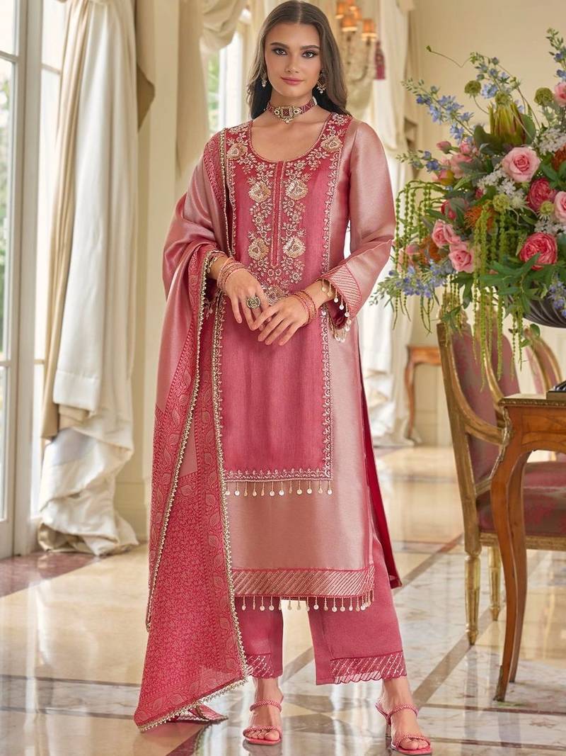 women ethnic motifs embroidered regular kurta with trousers & with dupatta