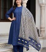 women ethnic motifs regular kurta with trousers & with dupatta