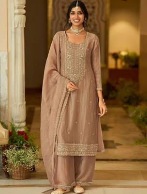 women ethnic motifs embroidered regular thread work kurta with palazzos & with dupatta 1