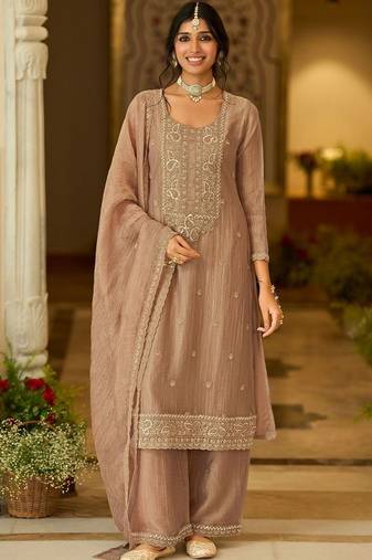 women ethnic motifs embroidered regular thread work kurta with palazzos & with dupatta