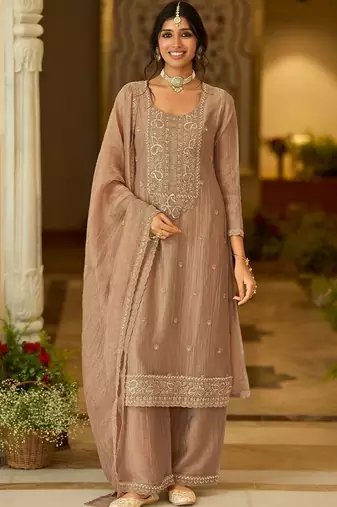 women ethnic motifs embroidered regular thread work kurta with palazzos & with dupatta