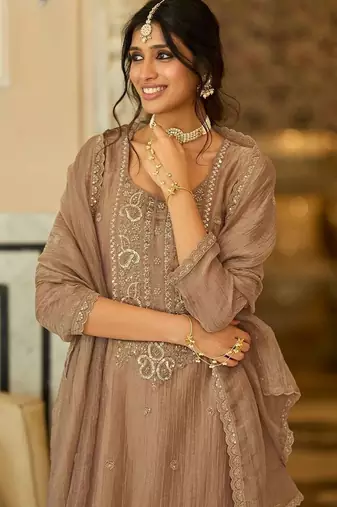 women ethnic motifs embroidered regular thread work kurta with palazzos & with dupatta