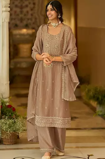 women ethnic motifs embroidered regular thread work kurta with palazzos & with dupatta