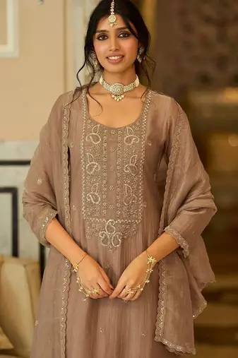 women ethnic motifs embroidered regular thread work kurta with palazzos & with dupatta