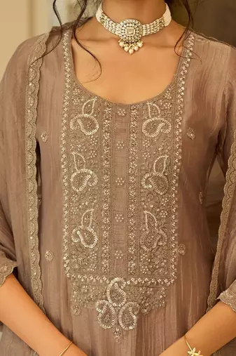 women ethnic motifs embroidered regular thread work kurta with palazzos & with dupatta