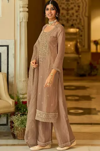 women ethnic motifs embroidered regular thread work kurta with palazzos & with dupatta