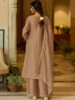 women ethnic motifs embroidered regular thread work kurta with palazzos & with dupatta 7