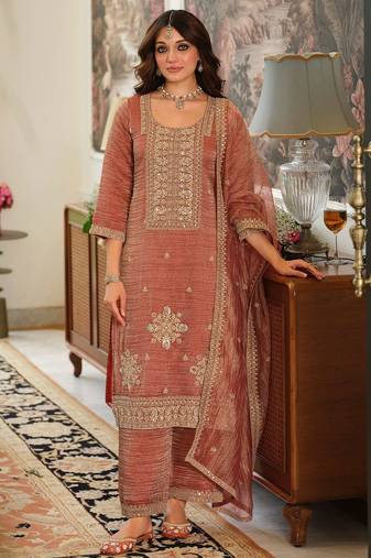 women ethnic motifs embroidered sequinned kurta with trousers & with dupatta