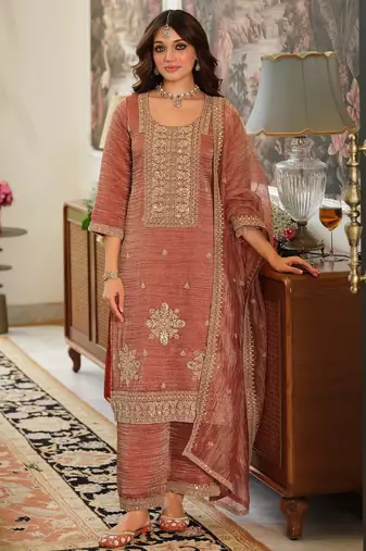 women ethnic motifs embroidered sequinned kurta with trousers & with dupatta