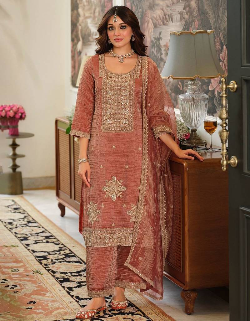 women ethnic motifs embroidered sequinned kurta with trousers & with dupatta