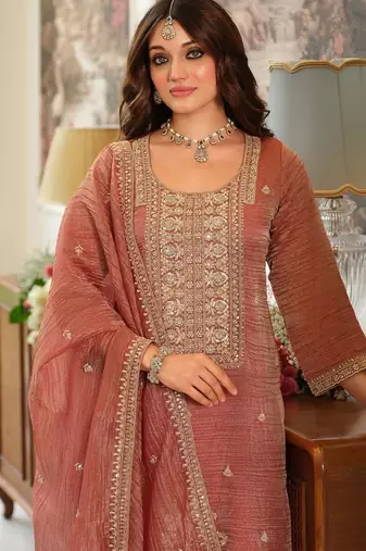 women ethnic motifs embroidered sequinned kurta with trousers & with dupatta