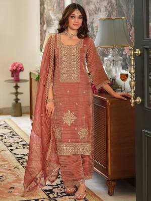 women ethnic motifs embroidered sequinned kurta with trousers & with dupatta 3