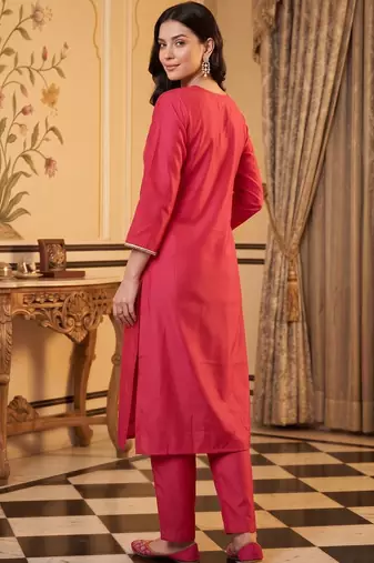 women ethnic motifs embroidered regular liva kurta with trousers & with dupatta