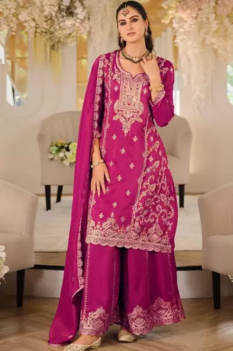 women ethnic motifs embroidered regular thread work kurta with palazzos & with dupatta