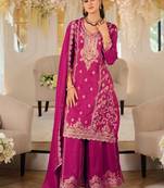 women ethnic motifs embroidered regular thread work kurta with palazzos & with dupatta