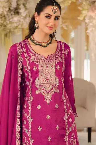 women ethnic motifs embroidered regular thread work kurta with palazzos & with dupatta