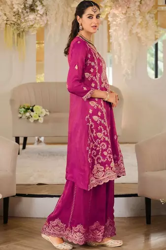 women ethnic motifs embroidered regular thread work kurta with palazzos & with dupatta