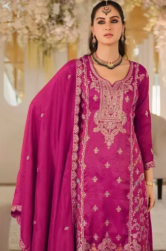 women ethnic motifs embroidered regular thread work kurta with palazzos & with dupatta
