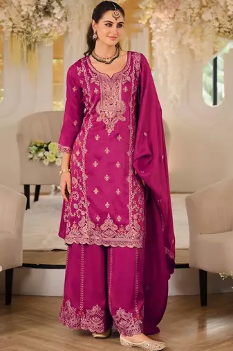 women ethnic motifs embroidered regular thread work kurta with palazzos & with dupatta