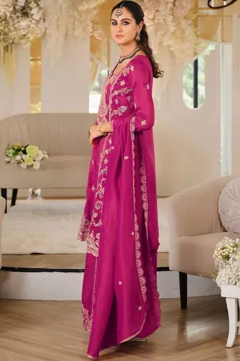women ethnic motifs embroidered regular thread work kurta with palazzos & with dupatta