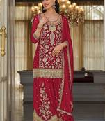 women ethnic motifs embroidered regular thread work kurta with sharara & with dupatta