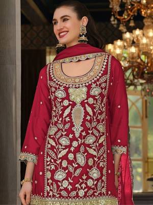 women ethnic motifs embroidered regular thread work kurta with sharara & with dupatta 5
