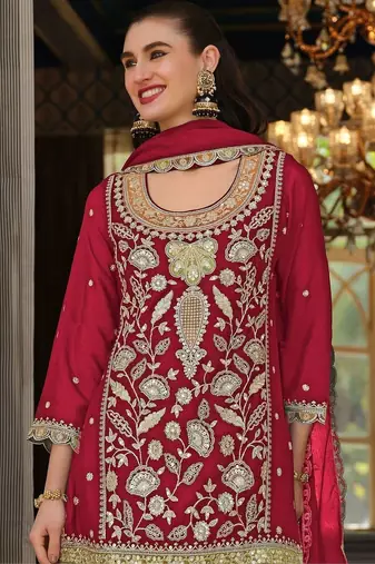 women ethnic motifs embroidered regular thread work kurta with sharara & with dupatta