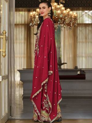 women ethnic motifs embroidered regular thread work kurta with sharara & with dupatta 6