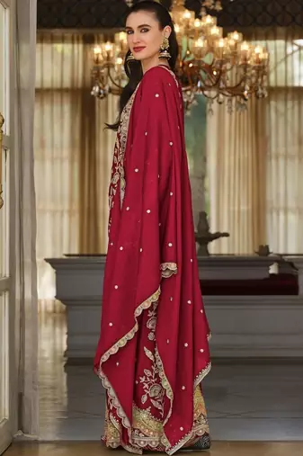 women ethnic motifs embroidered regular thread work kurta with sharara & with dupatta