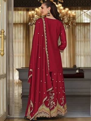 women ethnic motifs embroidered regular thread work kurta with sharara & with dupatta 7