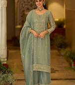 women ethnic motifs embroidered regular thread work kurta with palazzos & with dupatta