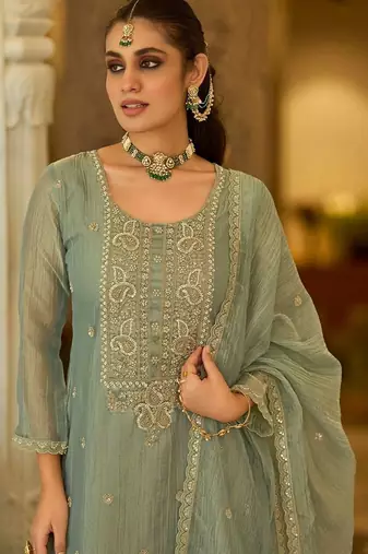 women ethnic motifs embroidered regular thread work kurta with palazzos & with dupatta
