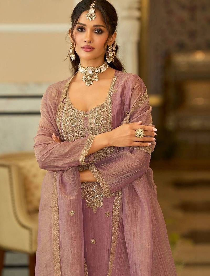 women ethnic motifs embroidered regular kurta with palazzos & with dupatta
