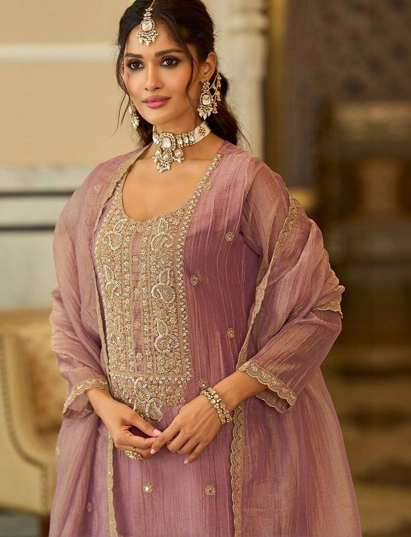 women ethnic motifs embroidered regular kurta with palazzos & with dupatta