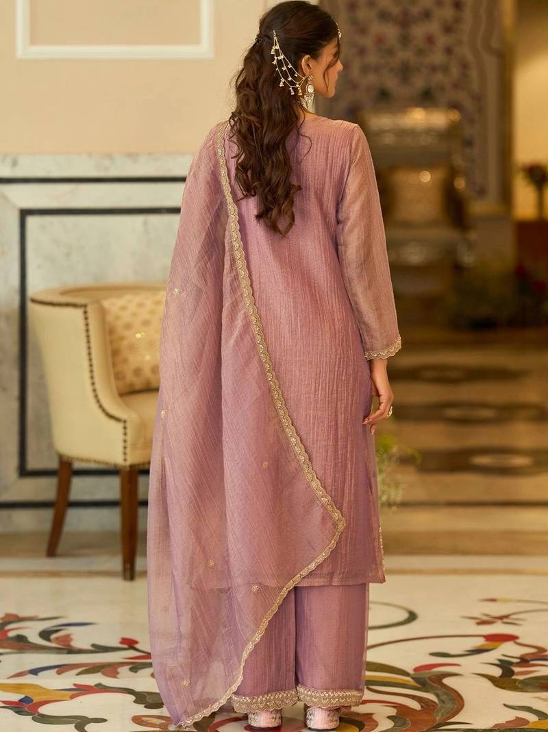 women ethnic motifs embroidered regular kurta with palazzos & with dupatta