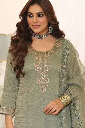 women ethnic motifs embroidered regular sequinned kurta with palazzos & with dupatta