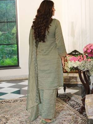 women ethnic motifs embroidered regular sequinned kurta with palazzos & with dupatta 4