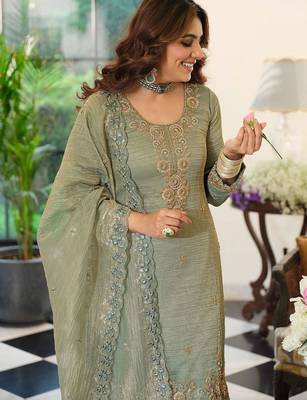 women ethnic motifs embroidered regular sequinned kurta with palazzos & with dupatta 5
