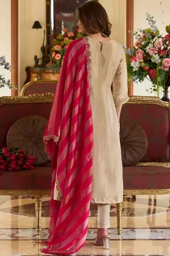 women ethnic motifs embroidered regular beads and stones kurta with trousers & with dupatta