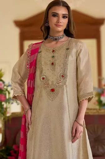 women ethnic motifs embroidered regular beads and stones kurta with trousers & with dupatta