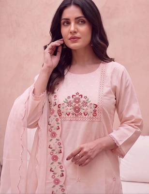 women floral embroidered regular thread work kurta with trousers & with dupatta 5